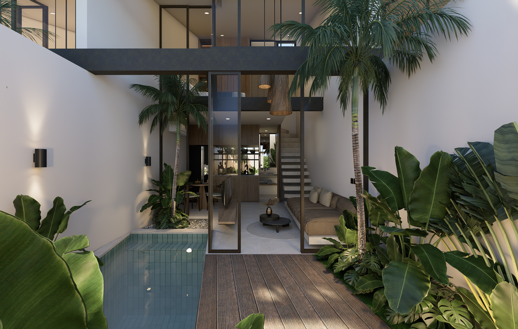 Aran Loft tropical pool courtyard.