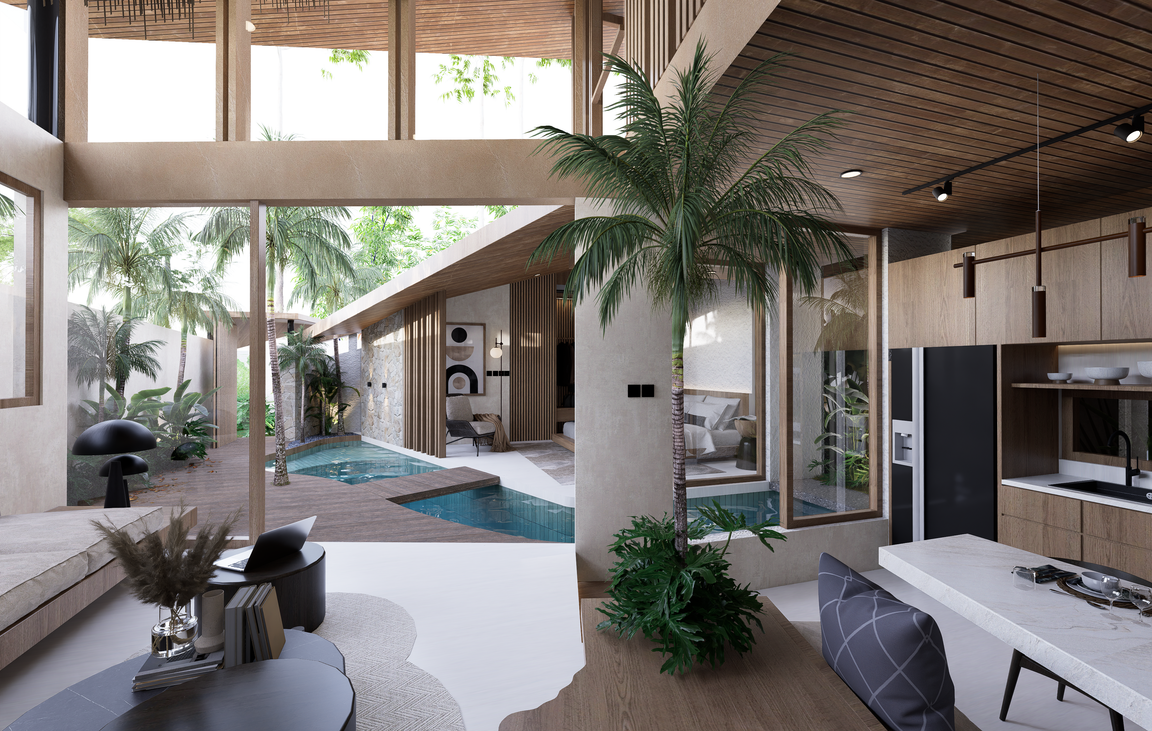 The Saturday tropical courtyard and pool.